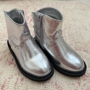 Metallic Silver Girls' Ankle Boots